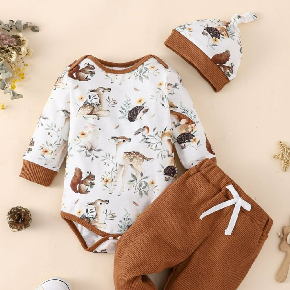Baby Printed Bodysuit and Waffle-Knit Joggers Set